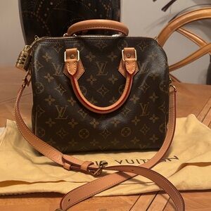 Like New Louis Vuitton Speedy 25 with Crossbody Strap, Rare Combination Lock
